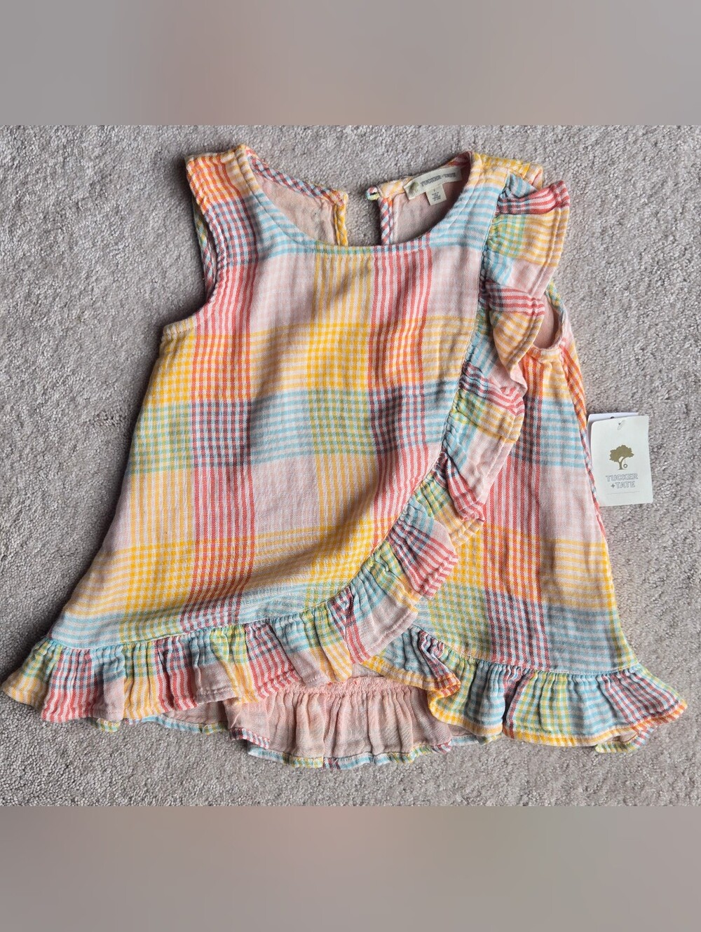 Tucker + Tate Pastel Plaid Ruffle Tank Top - Yellow, Pink, Blue, Green